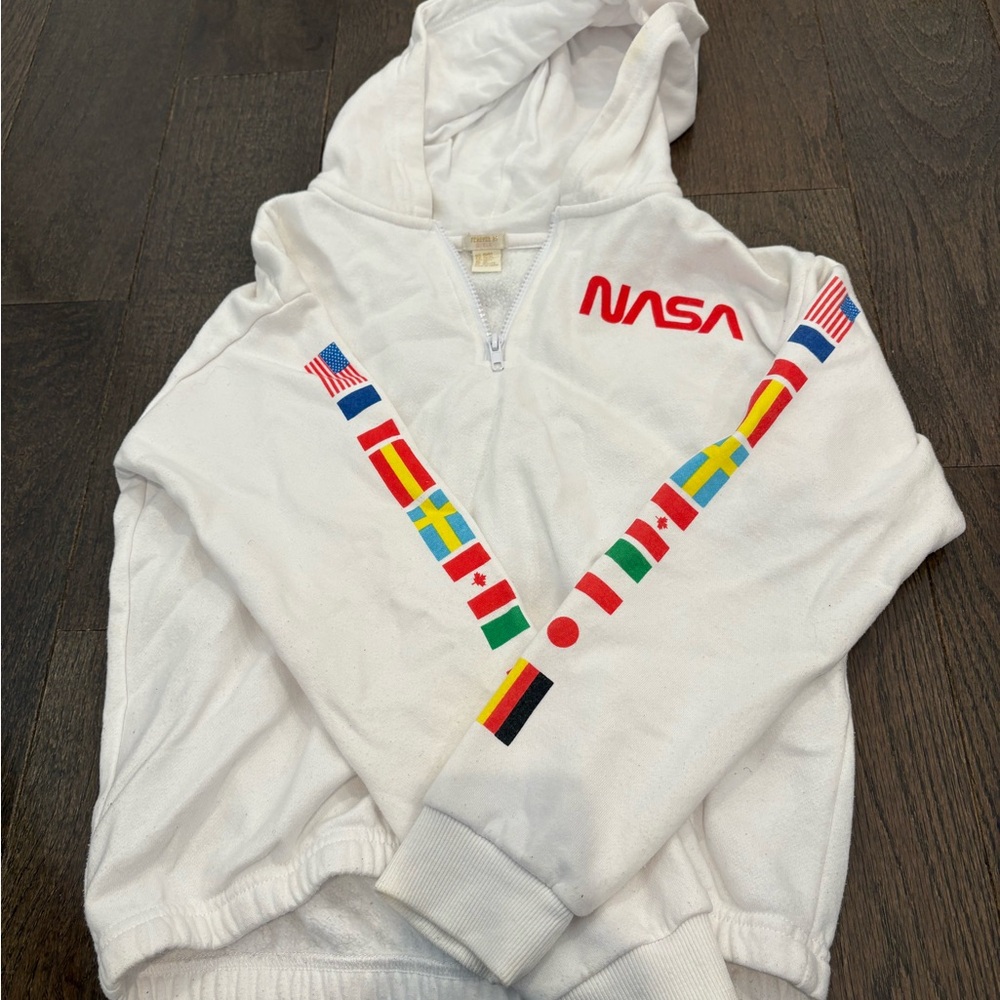 Forever 21 White NASA Hoodie with Flag Details